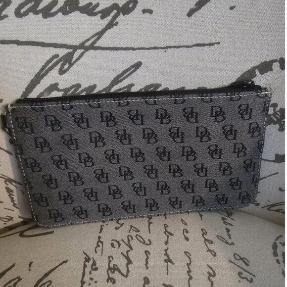 Dooney & Bourke Handbags - Dooney & Bourke Blk/gray Zip Wristlet Canvas Zip Pouch w/ Leather Strap GUC